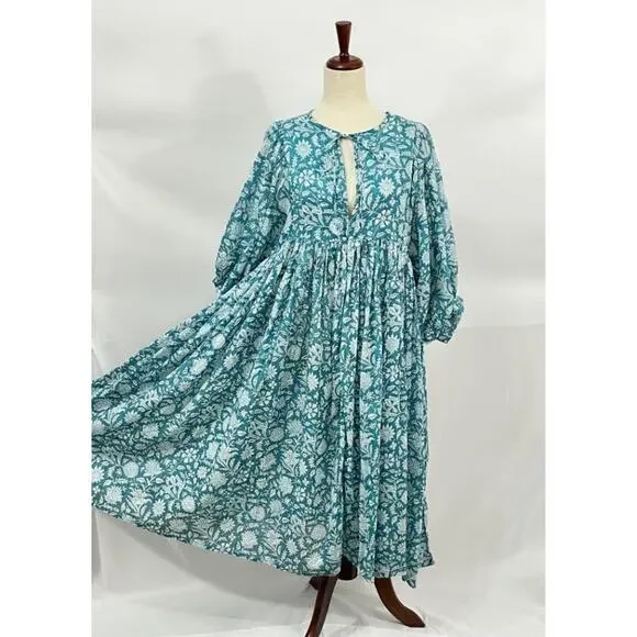 DAUGHTERS OF INDIA Sz M Medium Kyra Midi Dress Ocean Blue - Picture 2 of 14